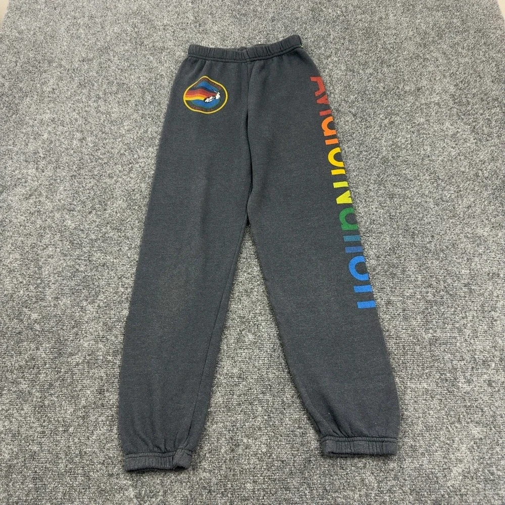Aviator Nation Sweatpants Kids 12 Charcoal Cotton Blend Rainbow Logo Retro Surf